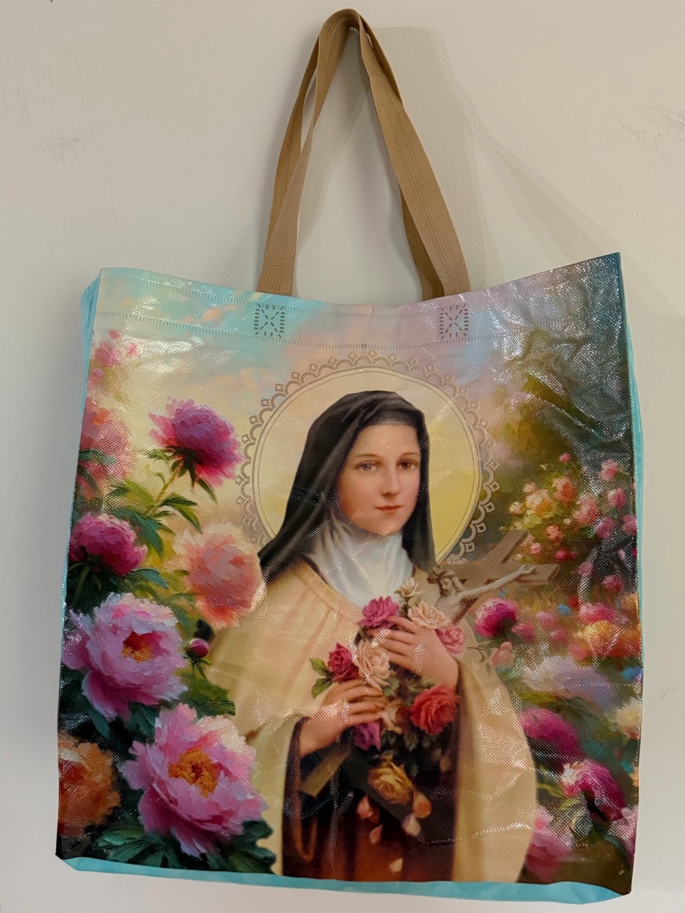 Saint Therese of Lisieux Vinyl Tote Bag Reusable Tote 14” x 15”